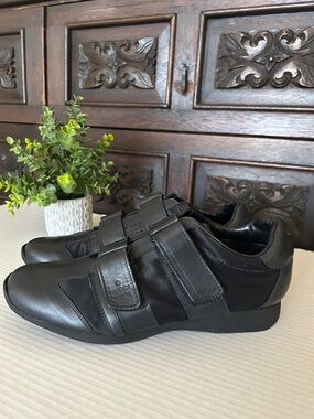 Gucci Black Leather & Textile Velcro Slip-On Sneakers